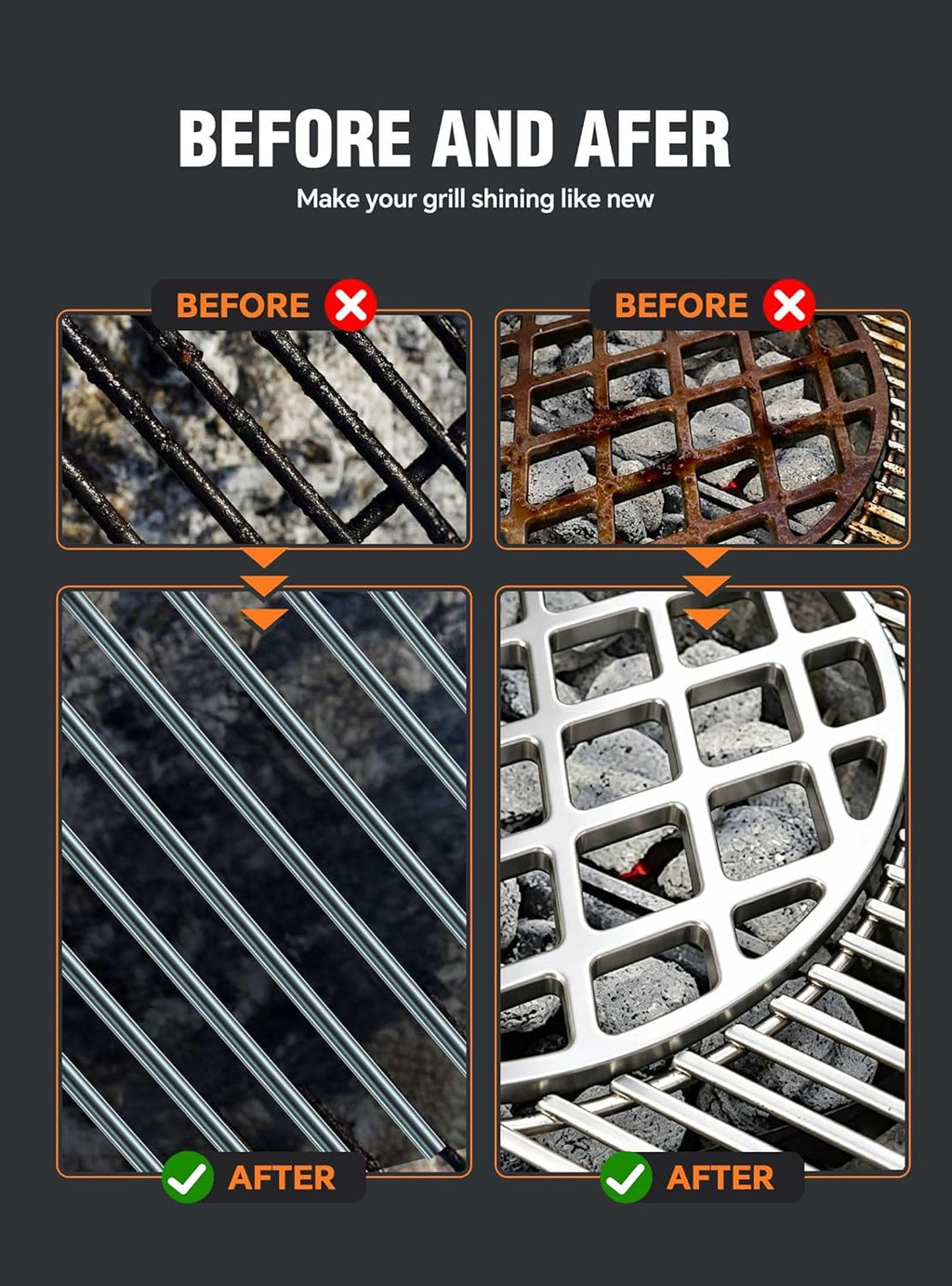 Bristle-Free Steam Grill Brush with 5 Replacement Pads – No Bristle Shedding. Unique Steel Fibers Pads Efficiently Deep Clean All Kinds of Grills. A Safe Outdoor Grill Cleaner. Gift for Men/Dad.