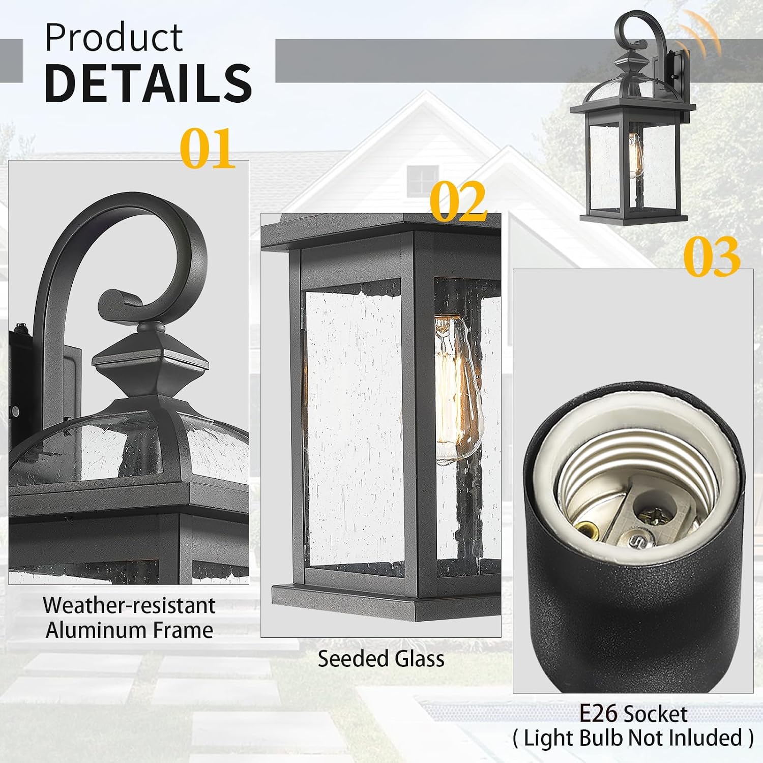 Darkaway Dusk to Dawn Outdoor Lights Fixture Wall Mount,Large 22inch Exterior Wall Light with Seeded Glass Waterproof Black Outside Wall Sconce for House Porch Hallway Garage