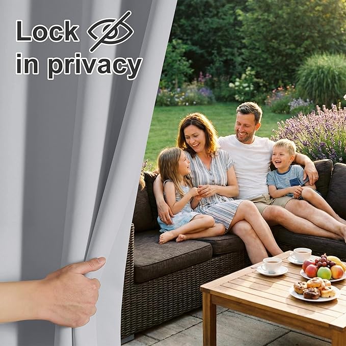 RYB HOME Outdoor Curtains for Patio Waterproof Block Sunlight Thermal Insulated Privacy Assured Thick Outside Curtains for Pergola, Deck, Gazebo, W52 x L108, Light Grey, 1 Panel