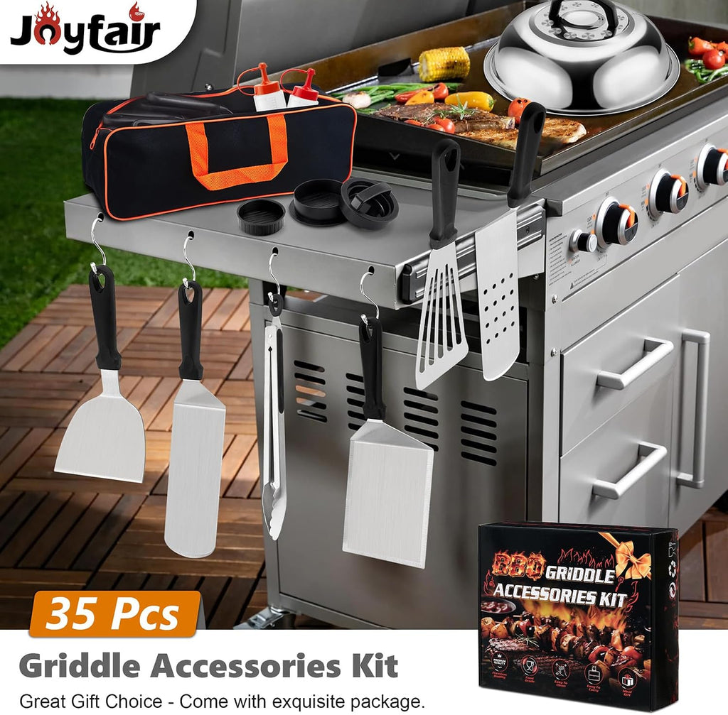 35Pcs Griddle Accessories Kit for Blackstone, Joyfair Flattop Grill Spatula | Grilling Accessory Tool Set with Stainless Steel Griddle Spatula Smash Burger Press Basting Cover Patty Maker For Outdoor BBQ