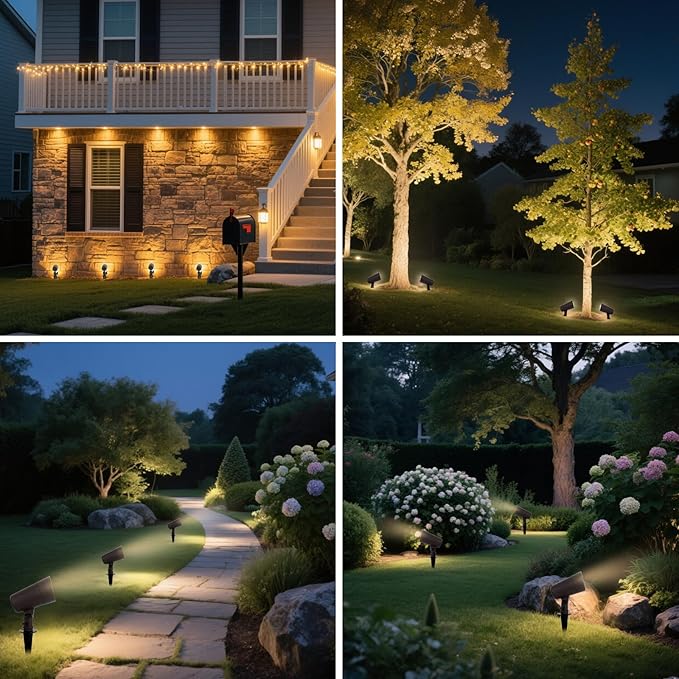 3CCT LED Landscape Lights with Connectors, 12V Low Voltage, 3000K/4000K/5000K Selectable, 3W, 200LM, Outdoor Waterproof Garden Pathway Lights Wall Tree Flag Spotlights with Spike Stand, 8 Pack