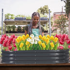 Raised Garden Bed Galvanized Planter Box Outdoor, Rot-Resistant Metal Garden Bed Planter for Vegetables Flower Herb (3- Grey)