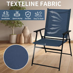 SHGJ&SOFT Patio Folding Chairs Set of 2, Portable Outdoor Chairs with Armrests, No Assembly Metal Frame for Lawn Garden Beach Backyard, Camping(Blue, 2pc)