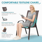 Outdoor Stackable Chairs Set of 8, Stacking Patio Chairs with Textilene Fabric, Outside Furniture for Garden Backyard Balconie Poolside Deck, Brown