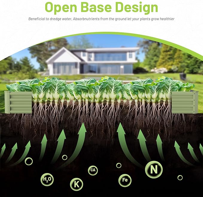2PCS 6x3x1FT Galvanized Raised Garden Bed, Galvanized Planter Raised Garden Boxes Outdoor, Large Metal Raised Garden Beds for Vegetables-Green
