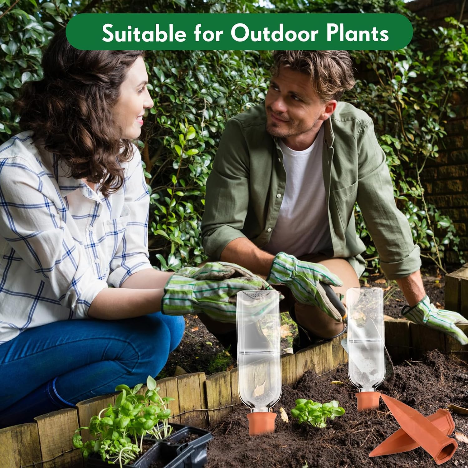 6 Sets Plant Watering Devices 6 Pcs Self Watering Spikes 6 Pcs 25 oz Plastic Bottles Slow Release Automatic Waterer Empty Liquor Bottles Terracotta Spikes for Vacation Plant (Ceramic Color)