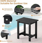 LUE BONA Outdoor Side Table, HDPS Small Outdoor Adirondack Side Tables, Outside End Table for Patio, Porch, Deck, Pool, Weather Resistant/Easy Maintenance, Black