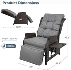 Outdoor Indoor Wicker Recliner with Adjustable Back and Footrest, Patio Reclining Chair with Flip-up Table, Outdoor Rattan Lounge Chair, Grey