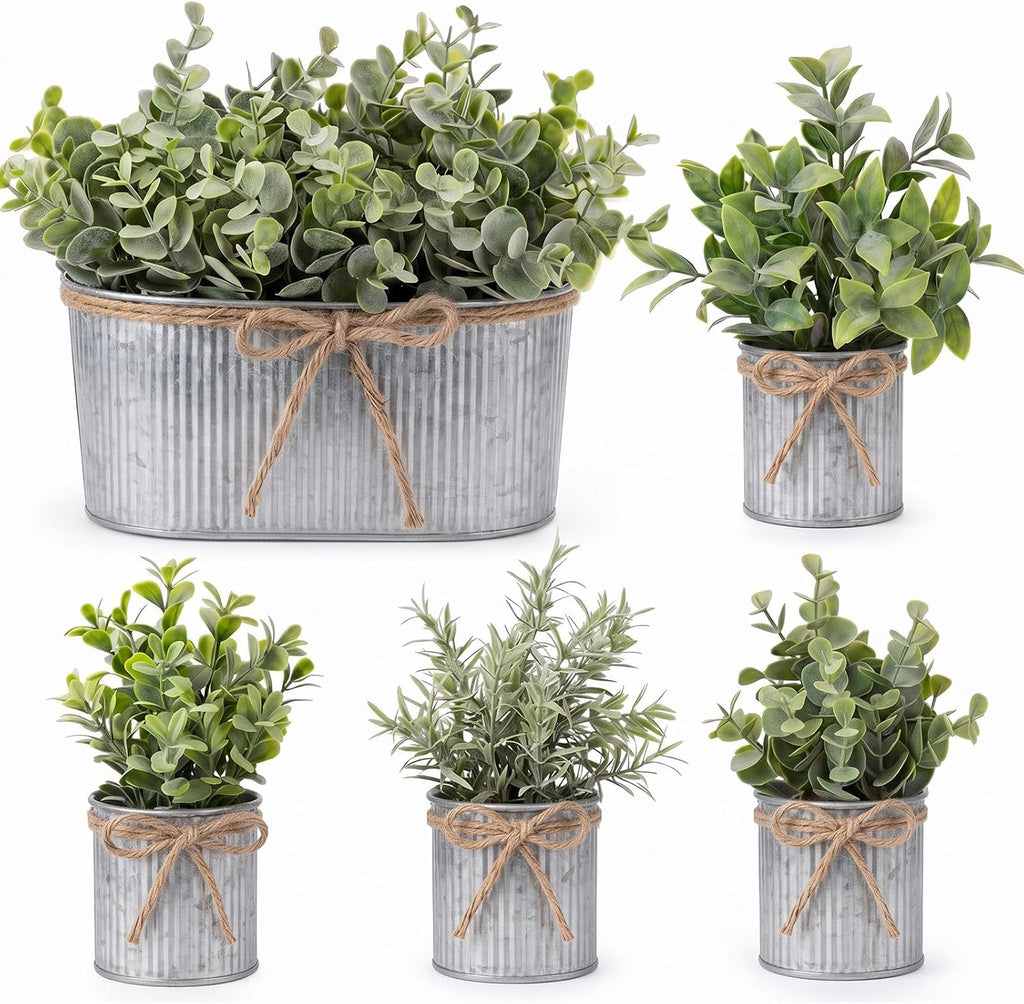 sureio 5 artificial eucalyptus fake plant set includes, main product view