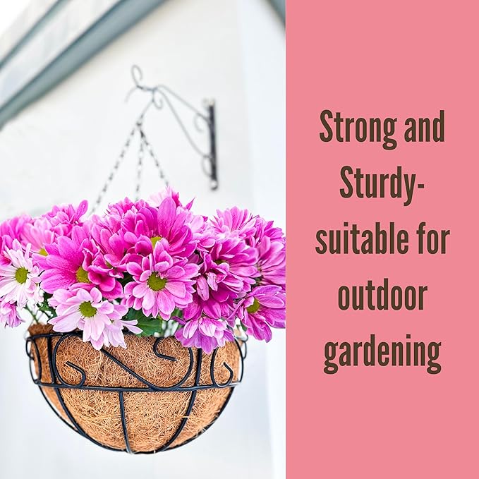 LaLaGreen Hanging Planter for Outdoor Plants (10 Inch, 6 Pack) Hanging Baskets with Coco Liner, Black Metal Wire Flower Basket Pots with Hook Hanger Balcony Porch Farmhouse Country Style Garden Decor
