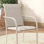 VICLLAX 5 Pieces Patio Dining Set for 4, Outdoor Furniture Set Includes 40.7" Round Patio Table and 4 Patio Stackable Chairs, Grey Wood Grain Tabletop and Sandshell Fabric