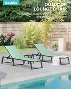 Aluminum Chaise Lounge Chair Outdoor, Foldable & Assembly Free Patio Pool Lounge Chairs 5-Position Recliner for Outside Poolside, Fully Grounded Legs Sun Lounger for Beach, Yard, Light Green