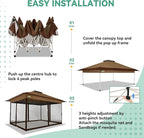 COBIZI 13x13 FT Pop up Gazebo on Clearance - Outdoor pop up Canopy Tent,carpas para Patio, Shelter - Screen Tents with Portable Carry Bag, Patio Gazebos for Camping,Garden,Deck,Backyard,Brown