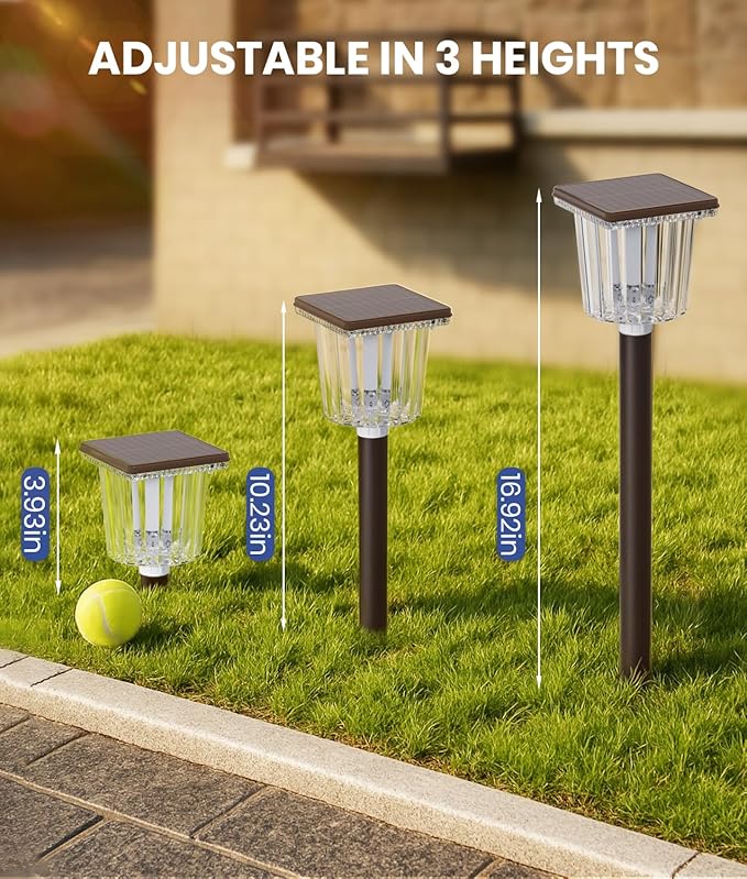 Super Bright Solar Outdoor Lights Waterproof Pathway Powered 4-Pack, Adjustable Warm&Cool White, Garden Decor Outside for Front Porch Yard/Patio/Walkway/Driveway/Lawn/Flowerbed/Landscape Lighting
