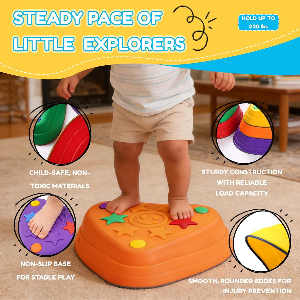 Balance Stepping Stones for Kids – 6PCS Heart-Shaped Sensory Stepping Stones with Non-Slip Textures, Balance Stones for Ages 3-12