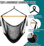 JoyView Hammock Chair with Spreader Bar Caribbean Hammock Swing Chair 300 LBS Weight Capacity XL Rope Hanging Chair for Outdoor Indoor Garden Yard - Black