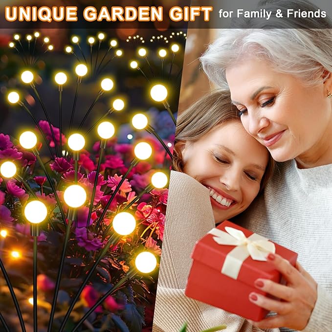 Solar Garden Lights Outdoor,2 Pack 16LED Waterproof Solar Powered Lights for Yard Pathway Patio, Swaying Lawn Decor as Gardening Gifts for Women Holiday