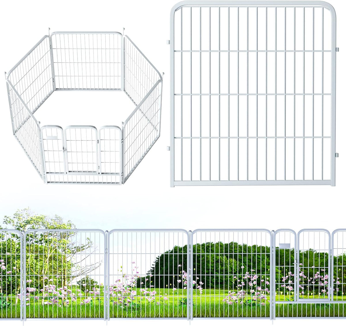 white outdoor garden fence 5 panels with 1, main product view