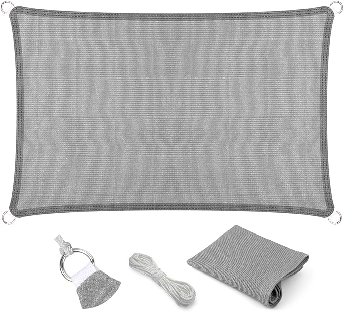 Eden's Decor Straight Flat-Edged Sun Shade Sail Rectangular 11' x 21' Grey UV-Blocking Outdoor Canopy Fabric Cloth Awning for Pergola Patio Garden Backyard Custom Size