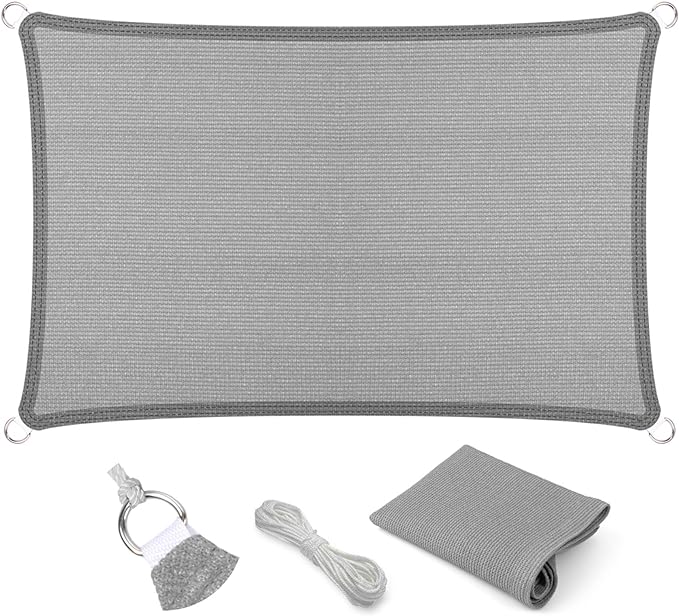 Eden's Decor Straight Flat-Edged Sun Shade Sail Rectangular 14' x 17' Grey UV-Blocking Outdoor Canopy Fabric Cloth Awning for Pergola Patio Garden Backyard Custom Size