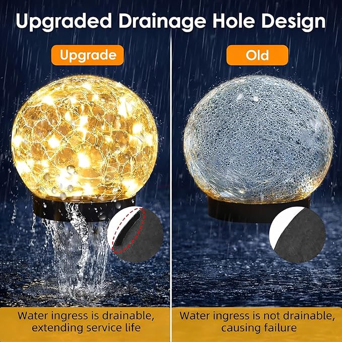 Solar Garden Lights Outdoor Waterproof, 4 Pack 30 LEDs Cracked Glass Ball Light, Ground Landscape Garden Decor, Solar Globe Decorative for Pathway/Patio/Lawn/Yard (Warm White, 3.9")