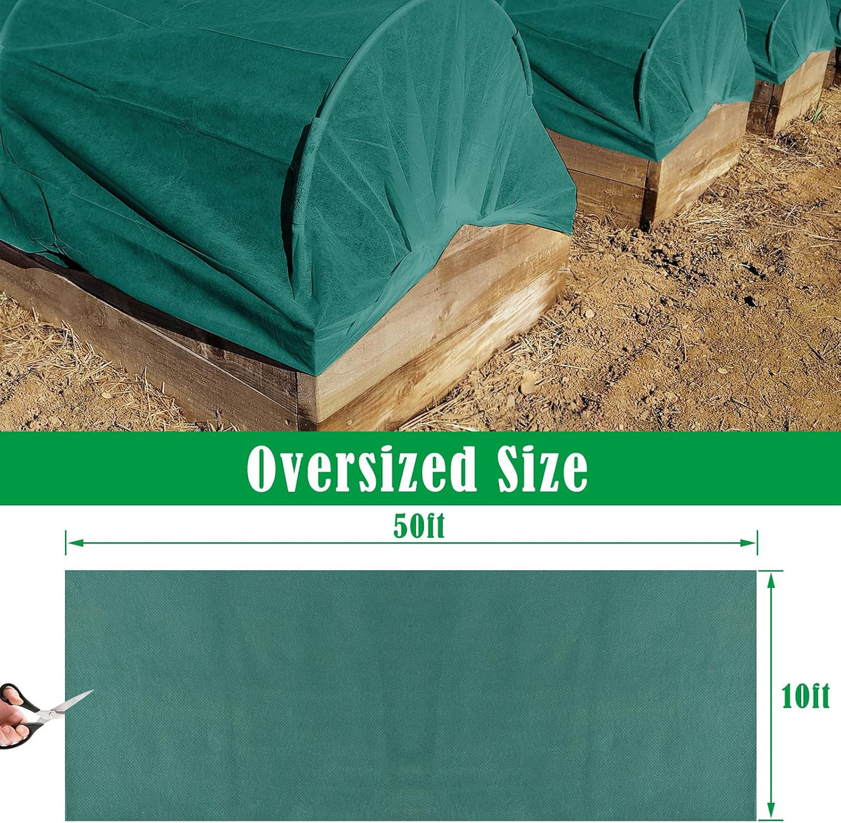10x50 ft plant cover freeze protection, 1.9oz/yd² thick, side view