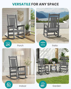 SERWALL Outdoor Rocking Chair, HDPE Patio Rocking Chair All-Weather Porch Rocker for Balcony, Yard, Dark Gray