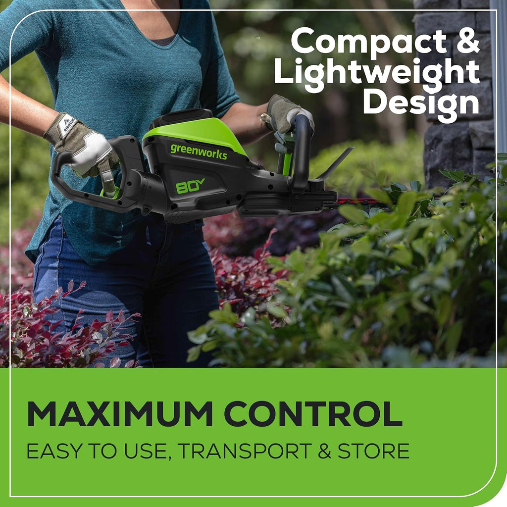 Greenworks 80V 26 in Cordless Hedge Trimmer, 2.0 Ah Battery and Charger
