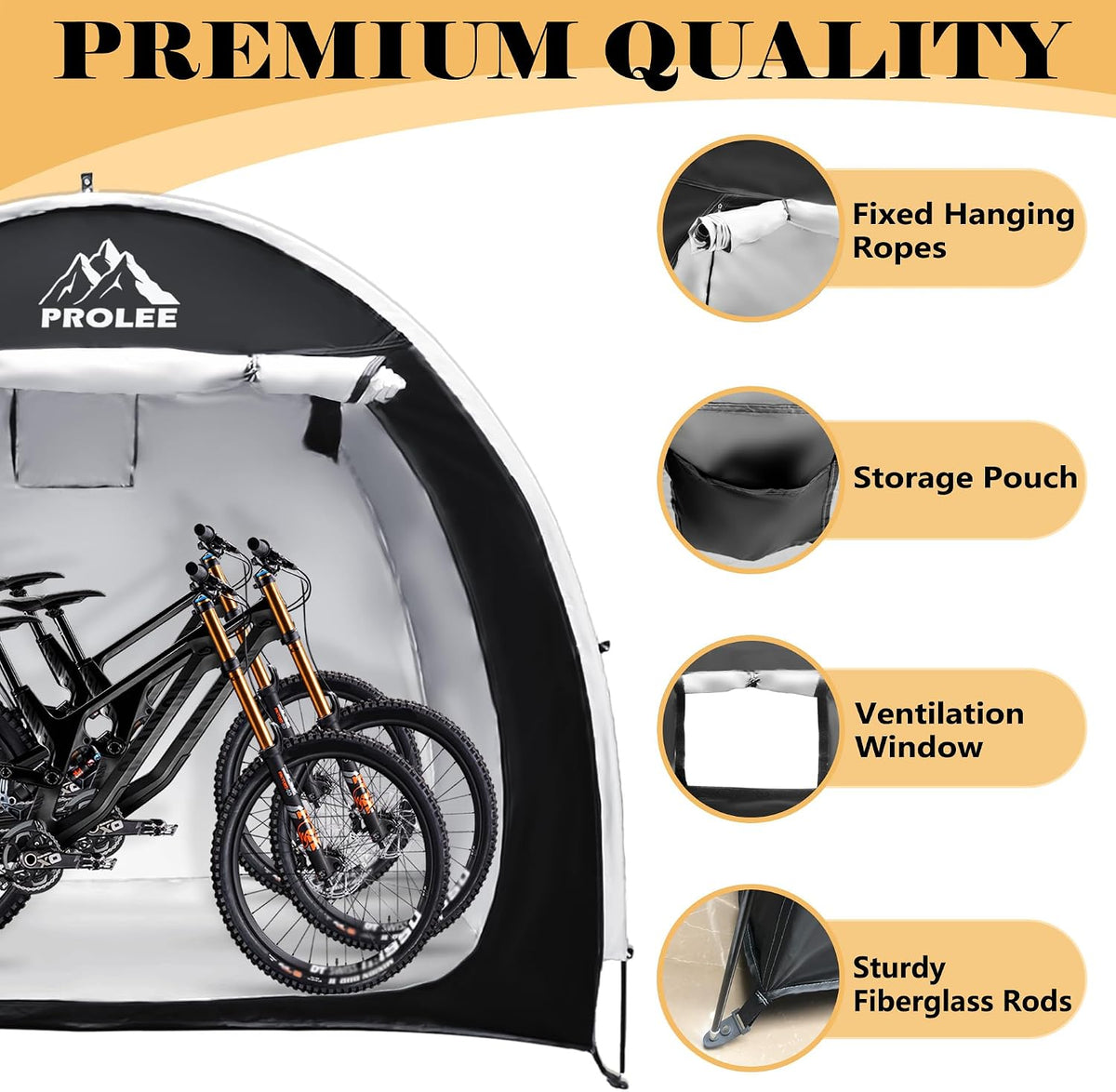 prolee bike storage tent for 2-3 bikes, 6.6, side view
