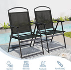 Outdoor Patio Chairs Set of 2, Folding Lawn Chairs, Black | Foldable Lightweight Dining Chairs with Armrests & Back Support, Breathable Textilene & Metal Frame for Deck, Lawn, Camping