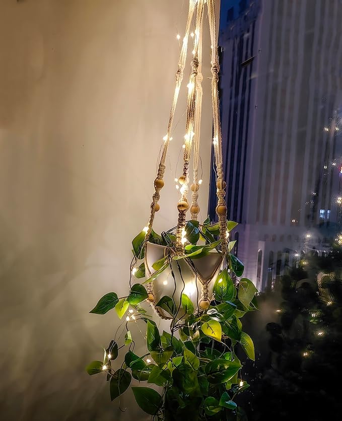 Comtelek 2 Packs Fake Hanging Plant with Pots for Home Decor Artificial Hanging Basket Plants Macrame Plant Hanger with Faux Vines Greenery for Bedroom Bathroom Room Wall Boho Decor Indoor Outdoor