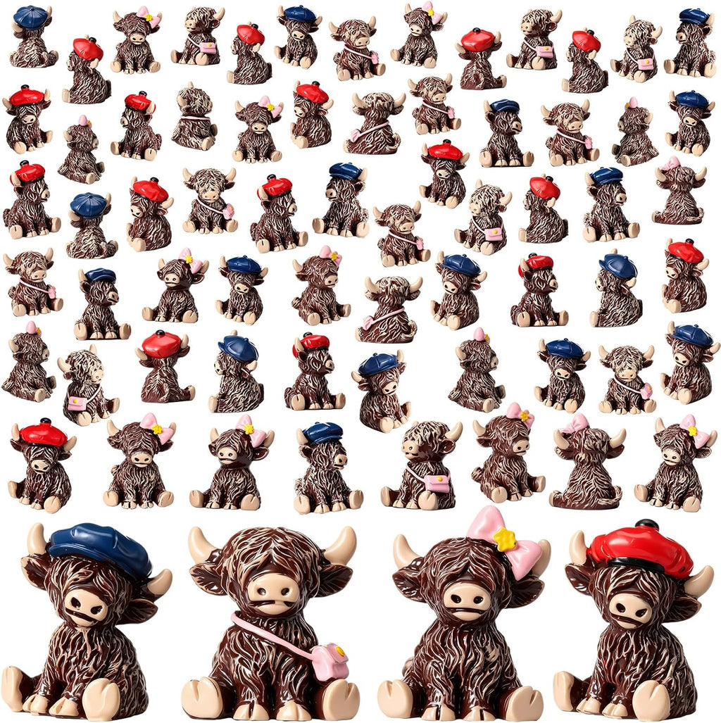 Weysat 40 Pcs Mini Highland Cow Figurines, Tiny Resin Farm Animals for DIY | Cute Miniature Highland Cow Statues, Small Cows to Hide, Garden Accessories Decor, Micro Craft, for DIY Outdoor Landscape