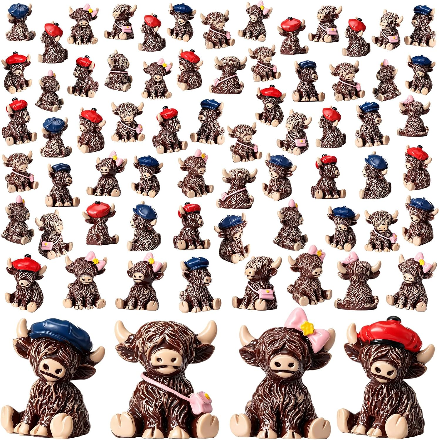 Weysat 40 Pcs Mini Highland Cow Figurines, Tiny Resin Farm Animals for DIY | Cute Miniature Highland Cow Statues, Small Cows to Hide, Garden Accessories Decor, Micro Craft, for DIY Outdoor Landscape