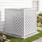 3-panel outdoor air conditioner fence screen, outside wood, main product view