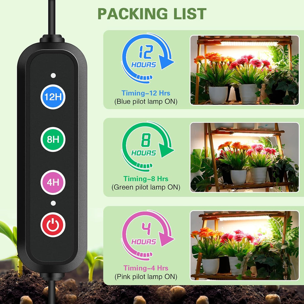 40W Ultra-Thin Panel Full Spectrum Grow Lights, 768 LEDs Growing Light for Indoor Plants with Daisy Chain Function, Grow Lights for Seed Starting with 4/8/12/16/20H Auto On/Off Timer (4pcs)
