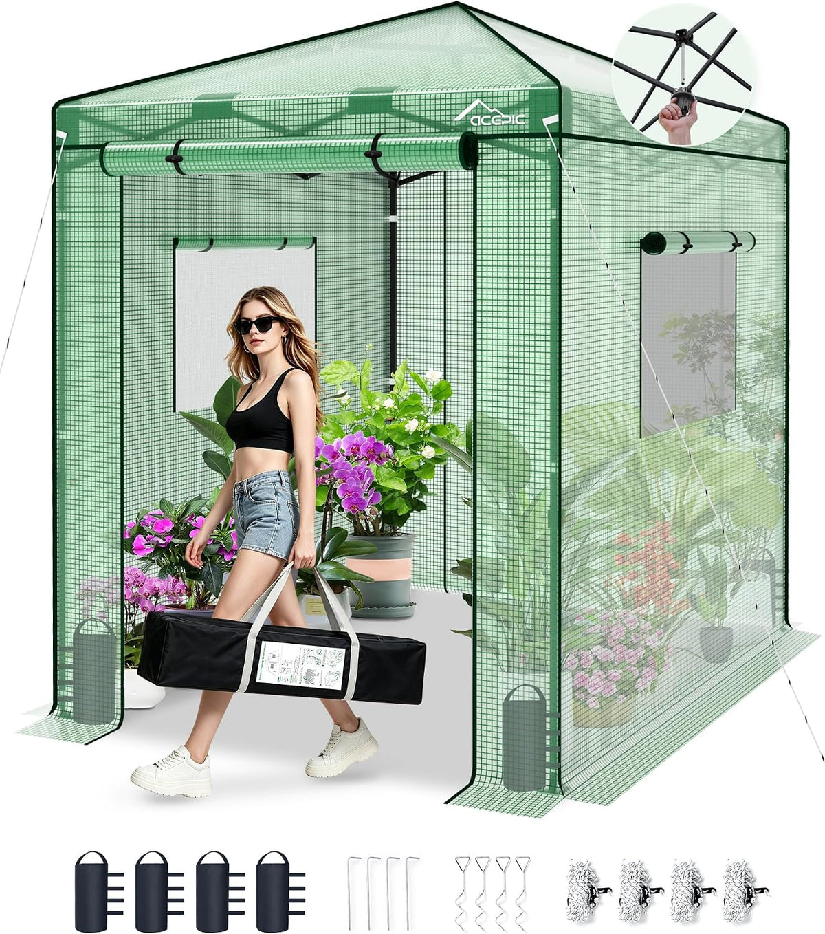 acepic 8x6 instant pop up greenhouses green/clear, main product view