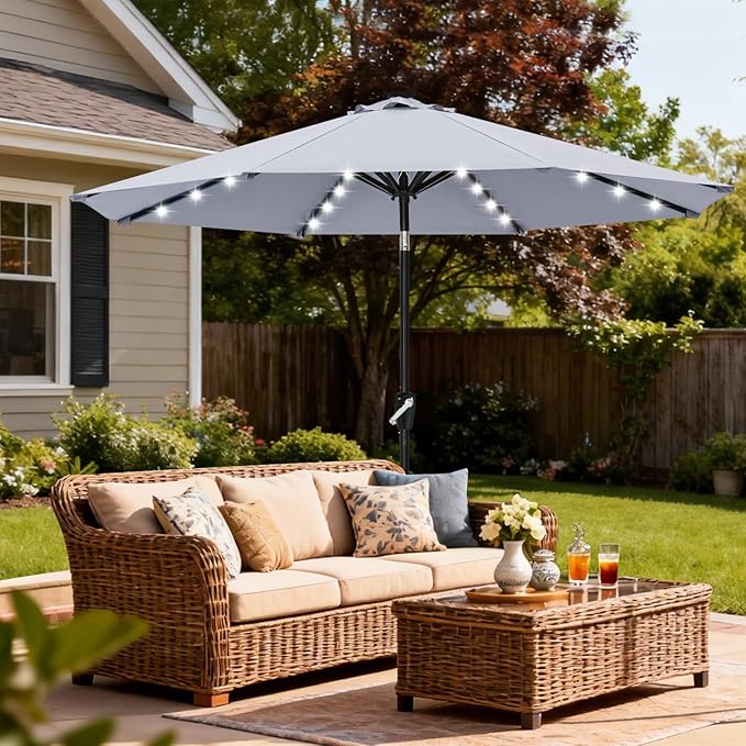 ABCCANOPY Durable Solar Led Patio Umbrellas with 32LED Lights 11FT (Grey)