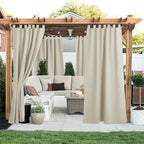 NICETOWN 2 Panels Outdoor Patio Curtainss Waterproof Room Darkening Drapes, Detachable Sticky Tab Top Thermal Insulated Privacy Outdoor Dividers for Canopy/Doorway, Beige, W52 x L84