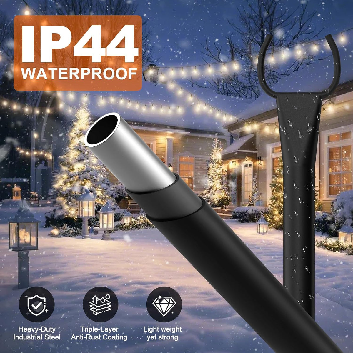 string light poles 4-pack - 10ft, 5-prong base, close-up detail