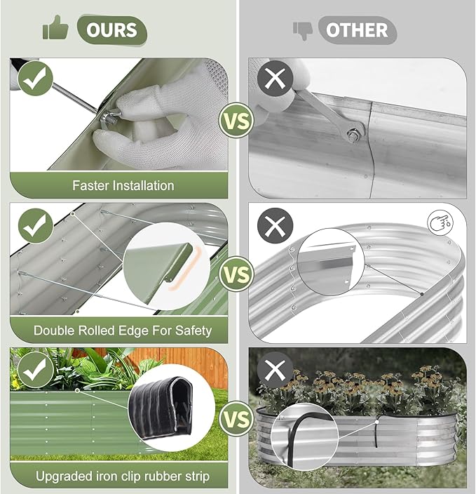 Galvanized Raised Garden Bed Outdoor- Raised Beds for Gardening| Metal Planter Box, Steel Raised Garden Bed Kit with Safety Edging and Gloves for Vegetables, Flower, Herbs (6x2x1.4FT, Green)
