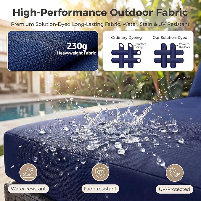 NICESOUL 6 Piece Modern Wicker Patio Furniture Set with Firepit Natural Gas/Propane, 29.3'' High-Back Deep Wide Seat Outdoor Conversation for Backyard, Oversized Sofa Couch, 2 Color Cushion Navy&Gray