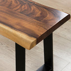 rustic live edge natural solid wood bench 32" showing dimensions