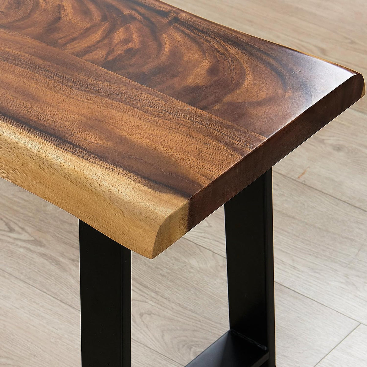 rustic live edge natural solid wood bench 32" showing dimensions