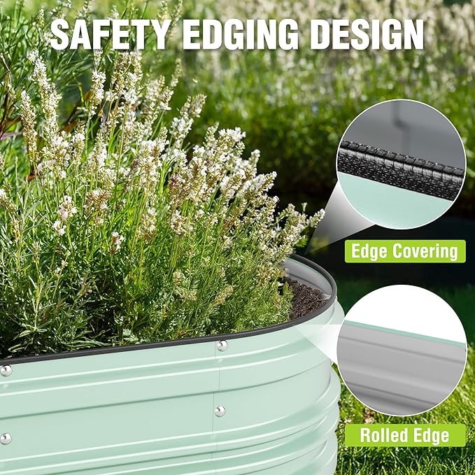WORKPRO 4x2x1ft Galvanized Raised Garden Bed Set, Rust & Corrosion Protection, Easy Assembly, Safe Edge, Ideal for Vegetables & Flowers, Light Green