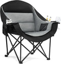 Oversized Camping Chairs for Adults - Heavy Duty Padded Outdoor Folding Lawn XL Camp Chair with Cup Holder Cooler Pockets for Outside Sports Beach Fishing Garden Portable Supports 500lbs, Black
