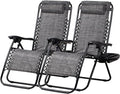 Nazhura Set of 2 Relaxing Recliners Patio Chairs Adjustable Steel Mesh Zero Gravity Lounge Chair Beach Chairs with Pillow and Cup Holder(Grey)