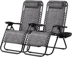 Nazhura Set of 2 Relaxing Recliners Patio Chairs Adjustable Steel Mesh Zero Gravity Lounge Chair Beach Chairs with Pillow and Cup Holder(Grey)