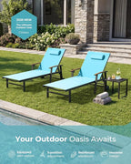 Ciokea Outdoor Lounge Chair with Pillow, 5-Position Aluminum Chaise Lounge with Wheels & Armrests, 400 lbs Heavy Duty Patio Pool Chair for Deck, Backyard, Beach & Poolside, Lake Blue