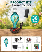 LUJII Smart Hummingbird Feeder with Camera for Outdoor Hanging, Hand Blown Glass, Solar WiFi Feeder with Live View App, 6 Feeding Ports, Leak-Resistant Design, Ant Moat & Gift Box, 36 fl oz, Teal