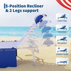 Garvee Tanning Chair with Face Hole, 3-in-1 Outside Beach Lounge Chair with Folding Table, 5 Reclining Positions and Removable Pillow, for Beach, Pool, Patio, Garden -Max 330lbs (Blue) | with Folding Table, 5 Reclining Positions and Removable Pillow, for